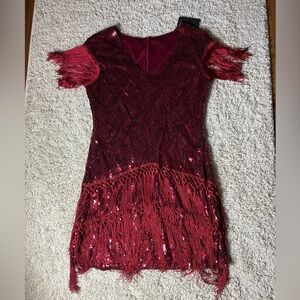 Women’s Large Red Sequin Fringe 1920s Dress NWT